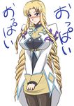  black_legwear blonde_hair blue_eyes blush breasts drill_hair large_breasts long_hair marguerite_pistail pantyhose solo super_robot_wars super_robot_wars_z2 uniform zerosu_(take_out) 