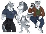  abs amber_eyes anthro bottomwear canid canine canis clothing cockiestspaniel dane_wolfrich_(grizzlygus) denim denim_clothing grizzlygus holster jacket jeans leather leather_clothing leather_jacket leather_topwear male mammal muscular pants police police_officer shirt solo swat t-shirt tactical_gear topwear wolf 