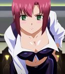  breasts cleavage croupier green_eyes hand_on_hip highres large_breasts leaning_forward pink_hair red_hair rio_-rainbow_gate!- rio_rollins screencap solo stitched super_blackjack third-party_edit 