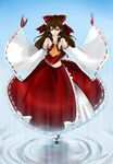  bare_shoulders bow brown_eyes brown_hair detached_sleeves frills hair_bow hakurei_reimu long_hair mine_yoshikawa solo touhou 