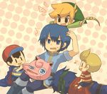  black_hair blonde_hair blue_eyes blue_hair cape fire_emblem fire_emblem:_monshou_no_nazo fire_emblem:_souen_no_kiseki gen_1_pokemon hat headband ike jigglypuff link lucas male_focus marth mother_(game) mother_2 mother_3 multiple_boys ness pointy_ears pokemon pokemon_(creature) smile super_smash_bros. the_legend_of_zelda the_legend_of_zelda:_the_wind_waker tiara toon_link tsutsuji 