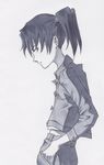  absurdres amasawa_yuuko bad_id bad_pixiv_id dennou_coil gedou_(ge_ge_gedou) greyscale hand_in_pocket highres jacket looking_back marker_(medium) midriff monochrome pencil_skirt profile short_hair skirt solo traditional_media twintails 