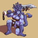  axe breasts demien female fur hairstyle muscles nipple_slip nipples pride pubic_tuft skimpy solo tribal warrior weapon 