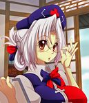  :o adjusting_eyewear alternate_hairstyle bespectacled bow clipboard glasses hair_bow hair_ribbon hat jewelry nurse_cap ribbon ring silver_hair solo touhou yagokoro_eirin yanmarson yellow_eyes 