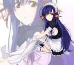  1girl :o bad_id bad_pixiv_id blue_hair blush gloves long_hair looking_at_viewer navel nerine no_shoes open_mouth pointy_ears red_eyes shuffle! sitting solo thighhighs white_gloves white_legwear zoom_layer 