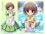  blush brown_eyes brown_hair maid prism_rhythm sesena_yau short_hair stitch trap wink 