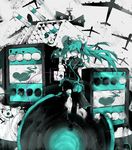  aircraft airplane aqua_eyes aqua_hair gloves hatsune_miku highres koi_wa_sensou_(vocaloid) long_hair necktie nuclear_weapon ogipote pantyhose rocket skirt solo twintails very_long_hair vocaloid 