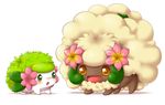  aimi blush cosplay flower gen_4_pokemon gen_5_pokemon hair_flower hair_ornament no_humans open_mouth pokemon pokemon_(creature) shaymin shiny simple_background smile whimsicott 