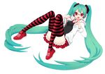  aqua_hair bad_id bad_pixiv_id bittersweet_(dalcoms) glasses hatsune_miku headphones highres jewelry kocchi_muite_baby_(vocaloid) long_hair natural_(module) necklace open_mouth panties project_diva_(series) project_diva_2nd red_eyes skirt solo spring_onion striped striped_legwear striped_panties thighhighs twintails underwear very_long_hair vocaloid 