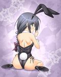  animal_ears ass back bare_legs black_hair bunny_ears bunny_tail bunnysuit glasses green_eyes long_hair looking_back marie_(sister_princess) masakichi_(crossroad) sister_princess sitting solo tail wariza 