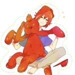  bad_id bad_pixiv_id green_eyes holding inazuma_eleven inazuma_eleven_(series) kiyama_hiroto male_focus marui_happa red_hair slippers smile solo stuffed_animal stuffed_toy 