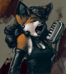  black_hair blindrat canine classy dress elbow_gloves eyes_closed female fox gaping_maw gloves hair heiron long_gloves mammal microphone music open_mouth portrait singing solo speedpaint typrop 