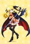  absurdres arf bardiche blonde_hair cape dog fate_testarossa highres hug long_hair lyrical_nanoha mahou_shoujo_lyrical_nanoha mahou_shoujo_lyrical_nanoha_the_movie_1st official_art okuda_yasuhiro red_eyes thighhighs twintails 