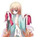  blonde_hair bloomers dressing gosick green_eyes japanese_clothes kimono kosori_(dennoukitan) long_hair navel obi sash solo underwear victorica_de_blois 