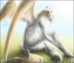  anus balls butt equine hooves horseshoes male nude pegasus shy sitting solo unicorn wings zen 