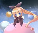  bad_id bad_pixiv_id ball black_dress black_gloves blonde_hair blue_eyes bow chin_rest dress elbow_gloves gloves hair_bow haneoka_meimi kaitou_saint_tail long_hair magical_girl pf ponytail saint_tail smile solo 