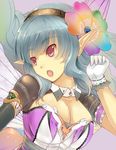  blue_hair breasts cleavage gloves large_breasts original pixie pointy_ears red_eyes solo sts wings 