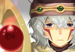  .hack//sign 1boy androgynous bad_id bad_pixiv_id expressionless face facial_mark grey_hair hat male_focus purple_eyes senkazya simple_background solo tsukasa_(.hack//) wand 