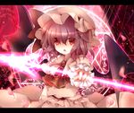  :o bat_wings blue_hair dress hat letterboxed magic_circle maho_moco open_mouth petals red_eyes remilia_scarlet ribbon solo spear_the_gungnir touhou wings 