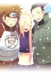  akimichi_chouji black_hair blonde_hair blush brown_hair closed_eyes eyes_closed forehead_protector hair_ornament hair_over_one_eye hairclip long_hair midriff nara_shikamaru naruto open_mouth ponytail smile yamanaka_ino yoshizuna zipper zunapico 