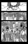  breath circle comic greyscale hood hoodie japanese_clothes kitsune_(kazenouta) mask monochrome open_mouth original short_hair skirt sweatdrop zooming_out 