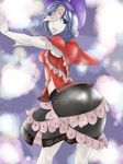  :p armpit_peek ass bad_id bad_pixiv_id blue_eyes blue_hair hat jiangshi looking_back miyako_yoshika ofuda outstretched_arms pale_skin short_hair skirt smile solo somsom star tongue tongue_out touhou zombie_pose 