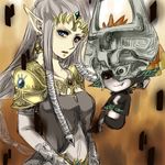  alternate_color artist_request blue_eyes earrings fang grey_hair helmet imp jewelry long_hair midna multiple_girls pointy_ears princess_zelda smile the_legend_of_zelda the_legend_of_zelda:_twilight_princess 