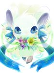  bijou blue_eyes delicate female flower hamster hamtaro_(series) looking_at_viewer mammal plain_background ribbons rodent solo standing ucjpsm white_background 