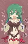  bad_id bad_pixiv_id blush breasts censored chocolate_clothes convenient_censoring d: food_as_clothes green_eyes green_hair highres himegi kochiya_sanae large_breasts open_clothes open_mouth open_shirt panties shirt solo sweat touhou underwear white_panties 