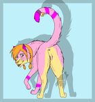  anus bell butt cat feline female feral fur lonewolf666 mammal non-anthro pink pink_fur presenting presenting_hindquarters pussy raised_tail solo tail 