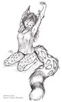  2006 female kacey_(character) open_mouth pencils ringtail sickeleye sleepwear solo stretch underwear white_background yawn 