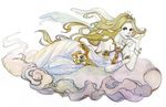  blonde_hair butiboco cloud cosmos_(dff) crown dissidia_final_fantasy dress female final_fantasy full_body long_hair lying pale_skin solo white_background 