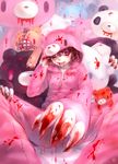  blood claws gloomy_bear highres hood hoodie original panda solo stuffed_toy unkai_tenshi 