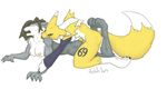  all_fours biting biting_neck breasts brown_hair canine claws digimon doggy_position female fox from_behind gloves grey hair male penetration penis renamon sex short_brown_hair short_hair straight tail unknown_artist yellow 