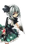  absurdres bad_id bad_pixiv_id blue_eyes bow dress flower gm grey_hair hair_bow highres konpaku_youmu solo sword touhou weapon 