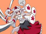  animal_ears detached_sleeves hat highres inubashiri_momiji long_hair prehensile_hair red_eyes shield silver_hair sinzan solo sword tail tentacle_hair tokin_hat touhou weapon wolf_ears wolf_tail 