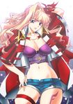  :d akazaki_yasuma arm_up blonde_hair blue_eyes breasts bustier cleavage covered_nipples crop_top denim denim_shorts earrings hair_intakes hand_on_hip hoop_earrings jacket jewelry large_breasts lingerie long_hair lowleg macross macross_frontier macross_frontier:_itsuwari_no_utahime midriff navel necklace open_clothes open_fly open_jacket open_mouth pose ribbon sheryl_nome short_shorts shorts smile snow solo standing strap tattoo thigh_strap thighs unbuttoned underwear unzipped wavy_hair wide_hips 