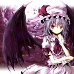  bad_id bad_pixiv_id bat bat_wings blue_hair brooch dress full_moon hand_on_own_face hat hat_ribbon highres jewelry moon pink_dress red_eyes remilia_scarlet ribbon smile solo tamago_gohan touhou wings 