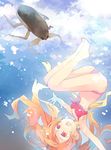  armpits barefoot bikini bug character_request feet flat_chest haruse_hiroki highres insect long_hair orange_hair push!! red_eyes solo swimsuit twintails upside-down water_bug 