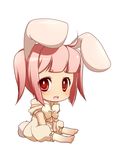  animal_ears bunny_ears chibi kosumo original pink_hair red_eyes short_hair solo tail 