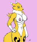  blue_eyes breasts canine cirrel digimon female fox looking_at_viewer mammal nipples nude renamon solo standing 