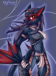  anthro avian blush female fishnet monster_hunter nargacuga nargakaruga red_eyes skykain solo video_games wings wyvern 