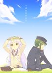  1girl angel_beats! bad_id bad_pixiv_id flower green_hair hair_flower hair_ornament hat head_wreath hiiro_5-sai long_hair naoi_ayato school_uniform tenshi_(angel_beats!) translated white_hair yellow_eyes 