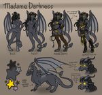  anthro demon dialog dialogue dragon female feral horn horns hybrid madame_darkness marisama model_sheet non-anthro nude piercing pussy solo standing text whip wings 
