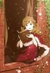  :d bad_id bad_pixiv_id blonde_hair book curtains from_outside light_smile long_hair open_mouth original pink_eyes plant reading sasaki_nakona sitting sitting_in_window smile solo sunlight through_window twintails vines wavy_hair window 