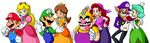  blue_eyes brown_hair captain_syrup fat_man green_hair luigi mario mario_bros. nintendo pirate princess_daisy princess_peach queen_merelda super_mario_bros. waluigi wario wario_land 