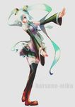  detached_sleeves hair_ribbon hatsune_miku highres long_hair plastick ribbon solo thighhighs twintails very_long_hair vocaloid zettai_ryouiki 