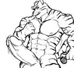 balls big_balls claws cum cursedmarked ear_piercing erection feline grin looking_at_viewer male muscles nude penis piercing precum presenting sketch solo standing tail tiger 