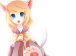  animal_ears bad_id bad_pixiv_id blonde_hair blue_eyes cat_ears detached_sleeves heki_kiri kagamine_rin open_mouth paws solo tail vocaloid 