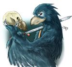  avian bird crow looking_at_viewer pose skull stern sword to_be_or_not_to_be turquoise weapon weylyn 